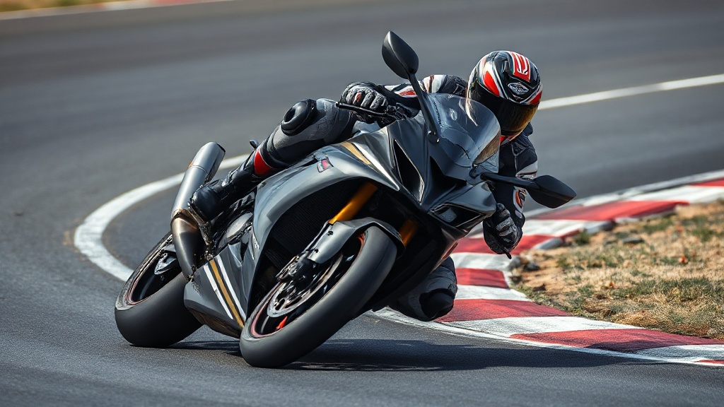 Sport motorcycle cornering on a professional racetrack